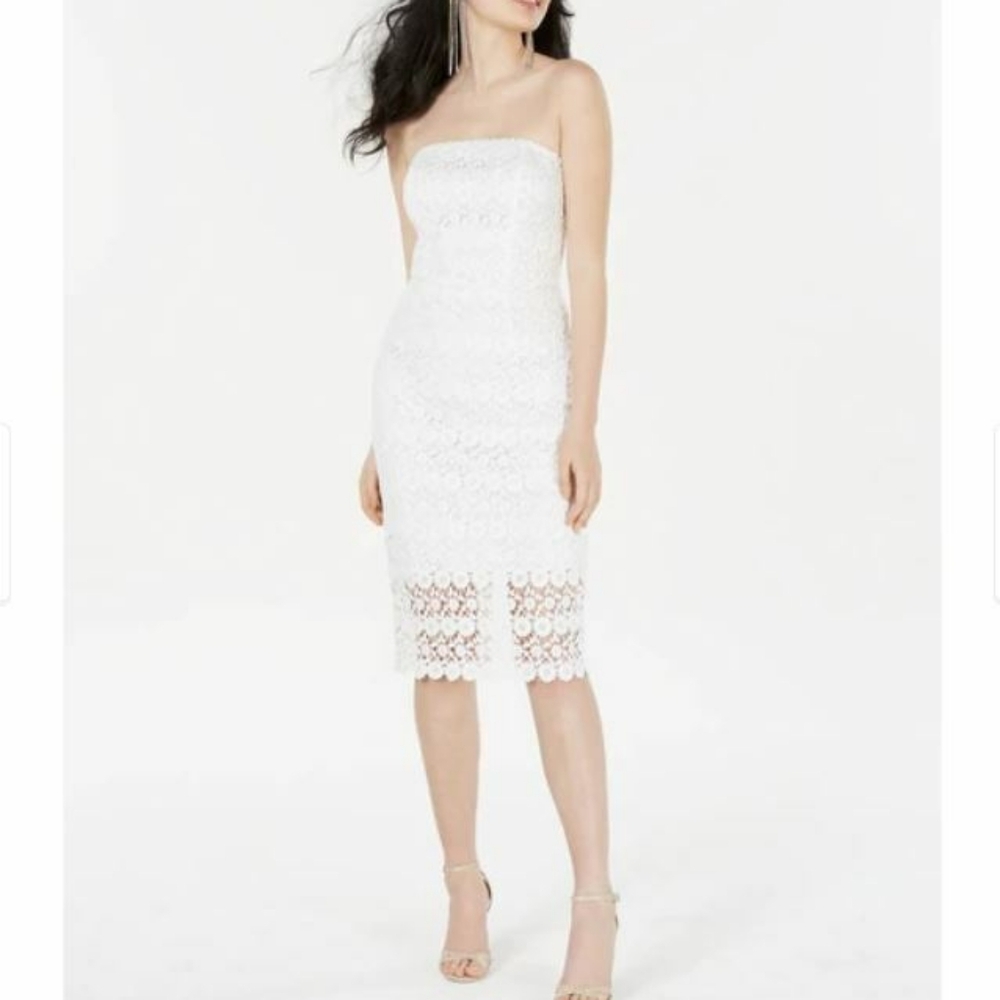 B. DARLIN White Lace Crochet Strapless Maxi Sheath Dress | SZ 1/2